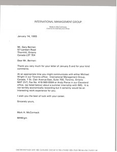 Letter from Mark H. McCormack to Gary Berman