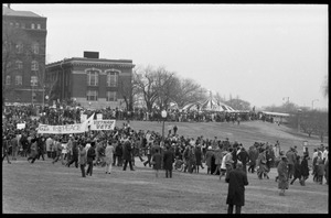 Protesters at the Counter-inaugural demonstrations, 1969, marching from the circus tent with banners for GIs for Peace and Vietnam Vets