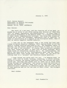 Letter from Judi Chamberlin to Denise Russell