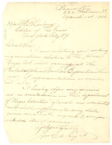 Letter from William C. Wright to W. E. B. Du Bois