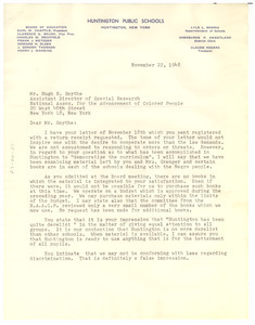 Letter from Huntington Public Schools to Hugh H. Smythe