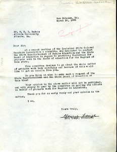 Letter from Louisiana State Colored Teachers Association to W. E. B. Du Bois