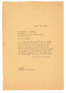 Letter from W. E. B. Du Bois to Helen T. Coffin