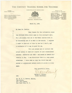 Letter from Cheyney Training School for Teachers to W. E. B. Du Bois