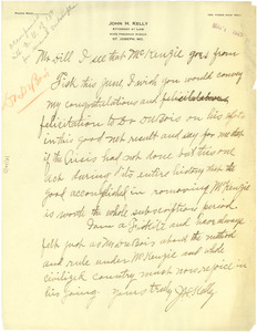 Letter from John H. Kelly to Augustus Granville Dill