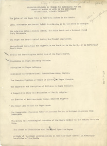 Suggested subjects of thesis for candidates for the degree of Master of Arts in the Department of Sociology, Atlanta Unviersity