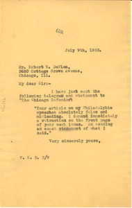 Letter from W. E. B. Du Bois to Robert E. De Plea