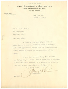 Letter from Harry H. Pace to W. E. B. Du Bois