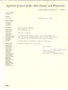 Letter from National Council of Arts, Sciences and Professions to W. E. B. Du Bois