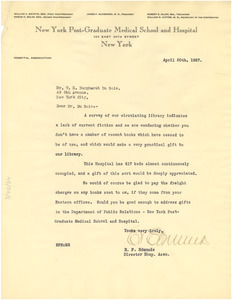 Letter from New York Post-Graduate Medical School and Hospital to W. E. B. Du Bois