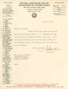 Letter from Walter White to W. E. B. Du Bois