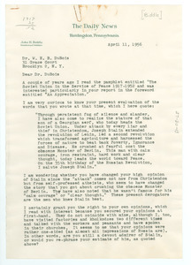 Letter from John H. Biddle to W. E. B. Du Bois