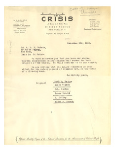 Letter from Crisis staff to W. E. B. Du Bois