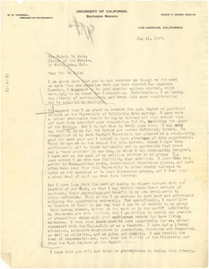 Letter from Ralph Bunche to W. E. B. Du Bois