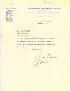 Letter from Tuskegee Normal and Industrial Institute to W. E. B. Du Bois