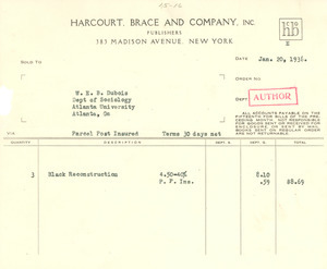 Invoice from Harcourt Brace & Company