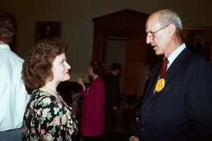 Congressman John W. Olver (right) with unidentified woman, on day of swearing-in as U.S. Representative for the 1st District, Massachusetts