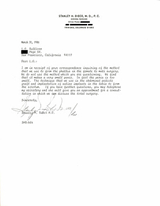 Correspondence from Stanley Biber to Lou Sullivan (March 31, 1986)