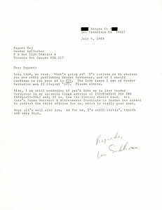 Correspondence from Lou Sullivan to Rupert Raj (July 4, 1989)
