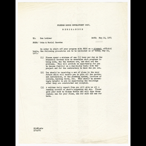 Memorandum from Otto and Muriel Snowden to Ken Latimer about procedures for Freedom House Development Corporation