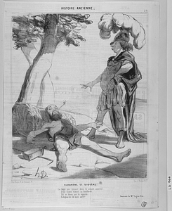 ALEXANDRE ET DIOGÈNE. Le Sage qui goipait dans le simple appareil D'un voyou fumant sa bouffarde. Dit au héros qui le regarde: Esbigne-toi de mon soleil! Goualante de Mr. Eugène Sue.