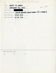 Citywide Coordinating Council daily monitoring report for South Boston High School by Mary W. Norris, 1976 January 26