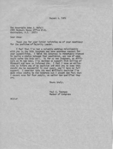 Letter to John J. McFall from Paul E. Tsongas