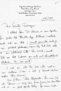 Letter from Major General George Smith Patton to Senator Tsongas