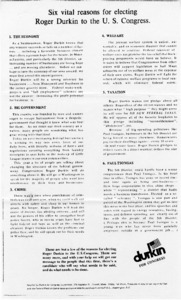 Six vital reasons for electing Roger Durkin to the U. S. Congress