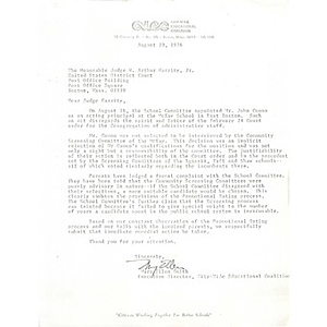Letter, Judge Garrity, August 20, 1976.