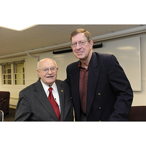 Dr. George J. Kostas stands with his son-in-law, Tim Walker, at the groundbreaking ceremony for the George J. Kostas Research Institute for Homeland Security, located on the Burlington campus of Northeastern University