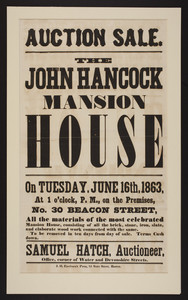 Auction Sale. The John Hancock Mansion House