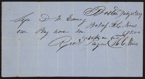 Billhead for Nims, horse sale, Boston, Mass., dated July 28, 1889