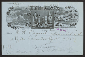 Billhead for J.T. Pillman & Co., pure fruit preserves, jams and jellies, Ayer, Mass., dated April 21, 1902