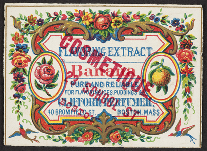 Trade card for banana flavoring extract, Clifford Perfumer, 10 Bromfield Street, Boston, Mass., undated