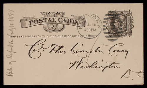 Bank of the Republic to Thomas Lincoln Casey, July 17, 1881