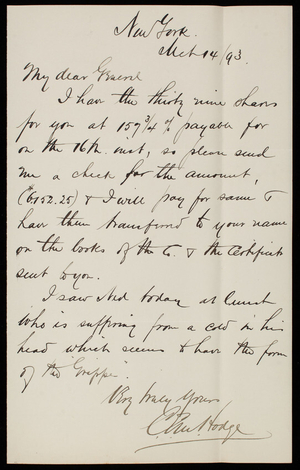 Charles E. M. Hodge to Thomas Lincoln Casey, March 14, 1893