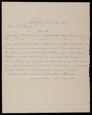 [Charles] T. Crombe to Thomas Lincoln Casey, June 14, 1892