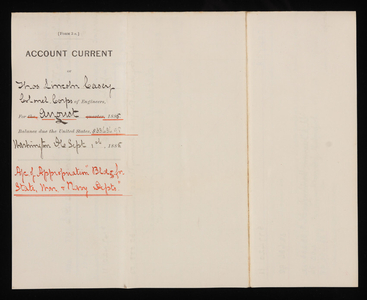 Accounts Current of Thos. Lincoln Casey - August 1885, September 1, 1885