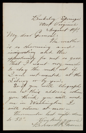 Bernard R. Green to Thomas Lincoln Casey, August 14, 1888