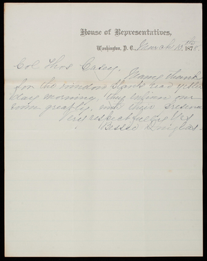 Bessie Douglas to Thomas Lincoln Casey, March 15, 1878