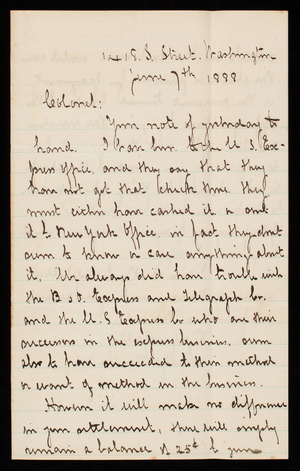 Ed. Sutherland to Thomas Lincoln Casey, June 7, 1888