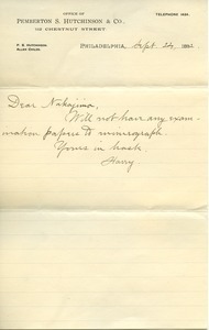 Letter from Pemberton S. Hutchinson & Co. to Nakajima