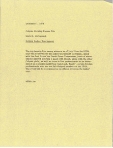 Memorandum from Mark H. McCormack concerning Colgate