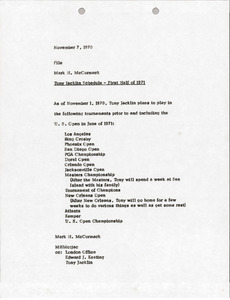 Memorandum from Mark H. McCormack concerning Tony Jacklin's schedule