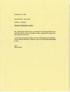 Memorandum from Judy A. Chilcote to Howard Katz