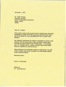 Letter from Mark H. McCormack to Hideo Tamiya