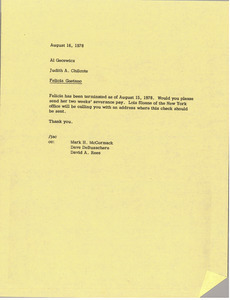 Memorandum from Judy A. Chilcote to Al Gecewicz