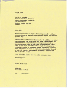 Letter from Mark H. McCormack to R. J. Bradbeer