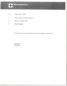 Memorandum from Mark H. McCormack to Peter Smith and Eric Drossart